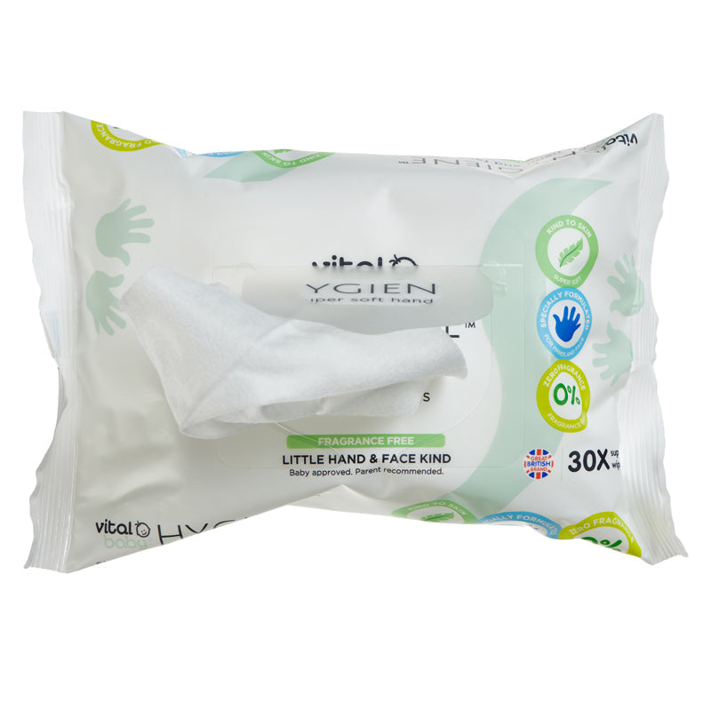 Vital Baby Hygiene Super Soft Hand & Face Wipes - Fragrance Free 30Pk Baby Products Wholesaler