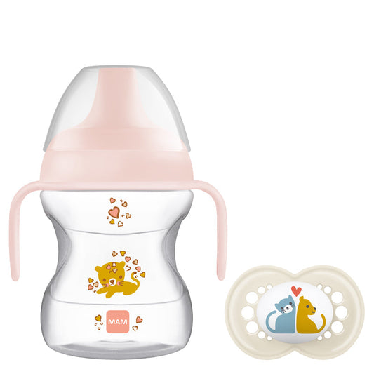 MAM Learn to Drink Cup Pink 190ml with Handles and Soother Baby Products Wholesaler