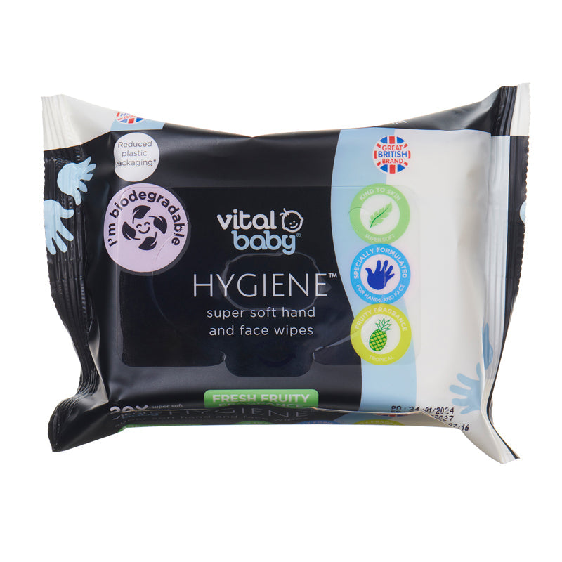 Vital Baby Hygiene Super Soft Hand & Face Wipes - Fresh Fruity Fragrance 30Pk Baby Products Wholesaler