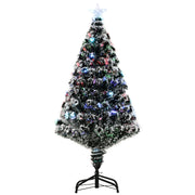 Christmas Tree 4ft Prelit Snow Tipped Fibre Optic LED Green White Xmas With Base