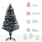 Christmas Tree 4ft Prelit Snow Tipped Fibre Optic LED Green White Xmas With Base