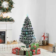 Christmas Tree 4ft Prelit Snow Tipped Fibre Optic LED Green White Xmas With Base