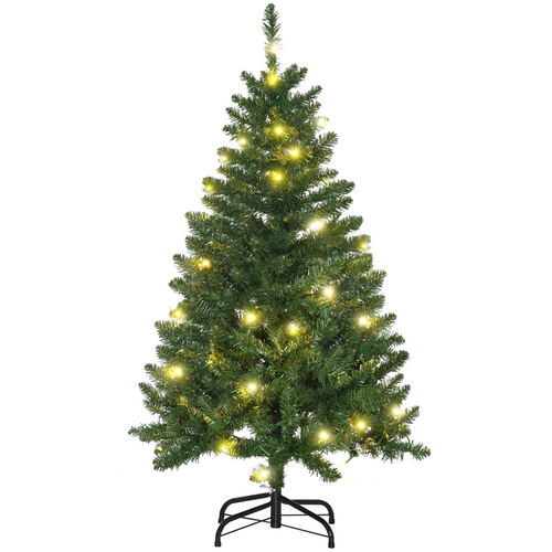 Christmas Tree 4ft Prelit Artificial Green Warm White LED 8 Modes Xmas With Base
