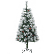 Christmas Tree 5ft Artificial Green Pine Berries Xmas 184 Tips Metal Stand Decor