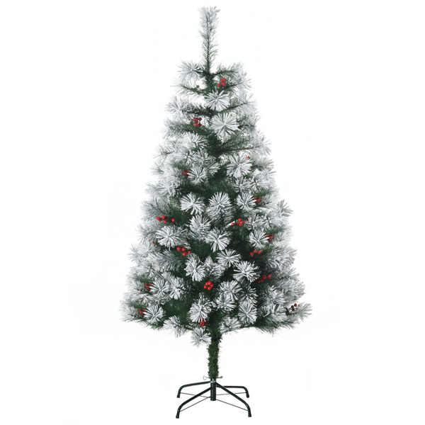 Christmas Tree 5ft Artificial Green Pine Berries Xmas 184 Tips Metal Stand Decor