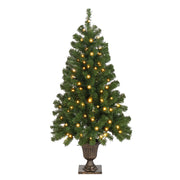 4 FT Pre-lit Artificial Christmas Tree with Trophy Shaped Base, Potted Xmas Tree with 120 Warm Lights, 211 Branch Tips and Remote Control for Holiday Party Office Home, Green