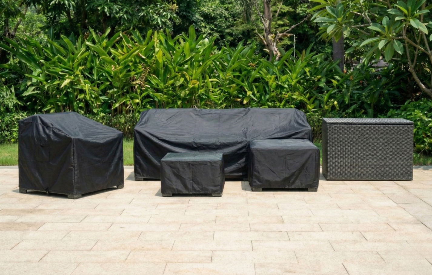 Marbella Grey 5 Seater Chaise Garden Sofa Set, Cover and Cushion Box Bundle MINT Outdoor