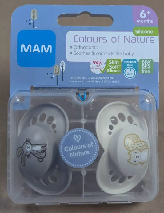 MAM Original Colours of Nature Silicone Orthodontic Soother Dummy 6m+ 2Pk