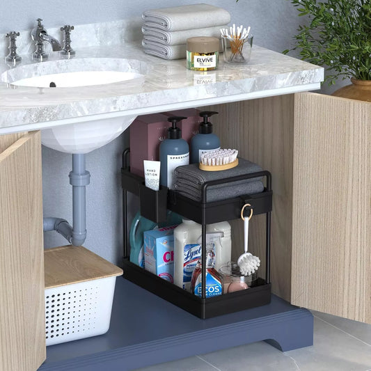 2-Tier Under Sink Storage Kitchen Bath Rack Cosmetic Holder Bathroom Countertop