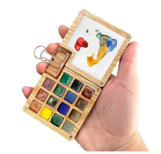 Color Portable Sketchbook Palette 15 Color Wooden Palette Box Watercolours Tray