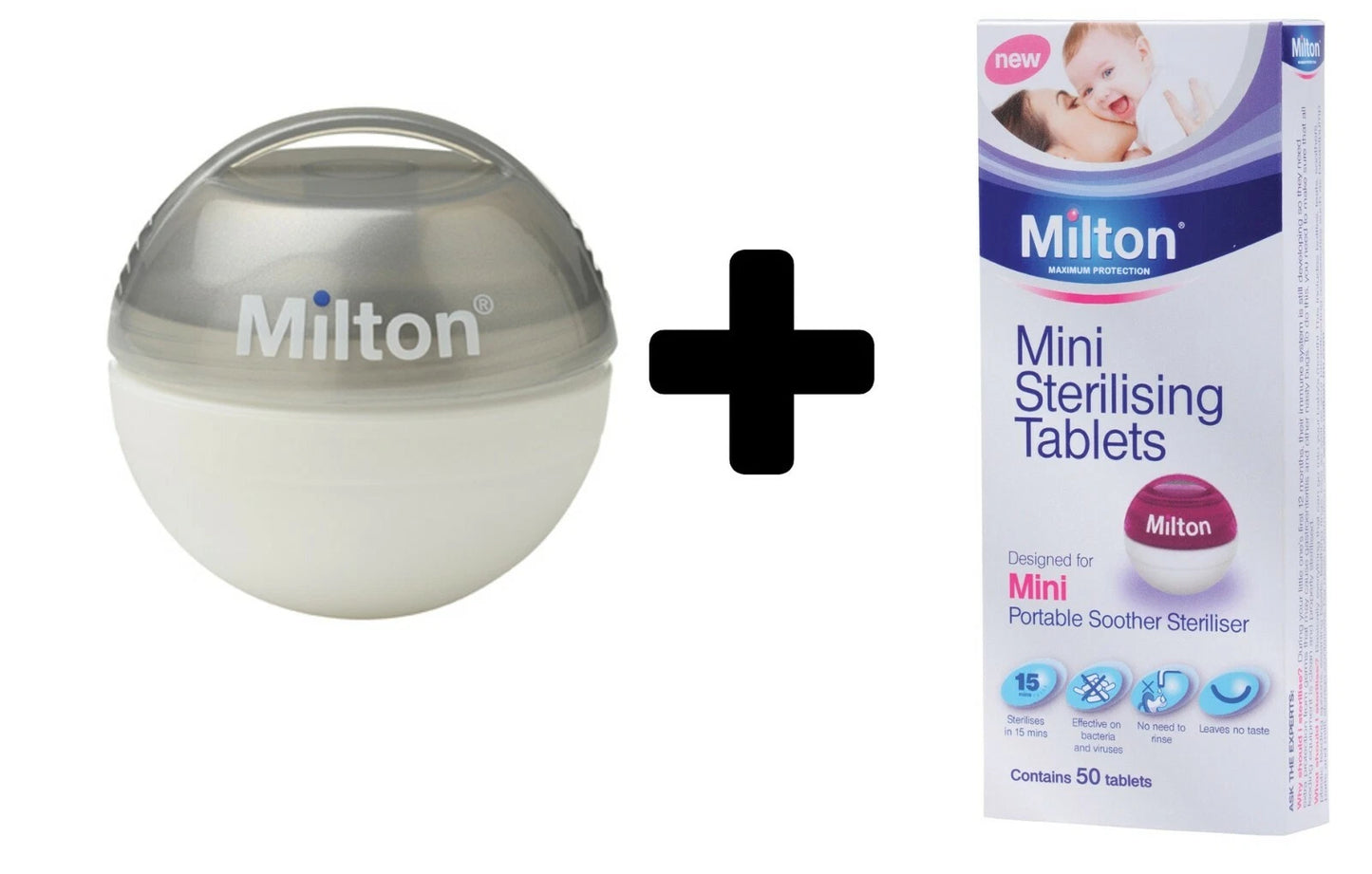Milton Mini Portable Soother Pacifier Dummy Steriliser + 50 Tablets
