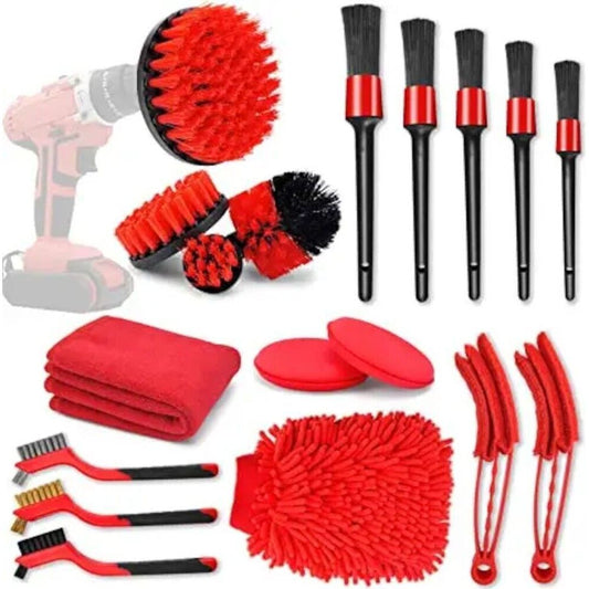 Drill Brush Valeting Detailing Car Carpet Cleaning Scrubbing Set 18pcs Red
