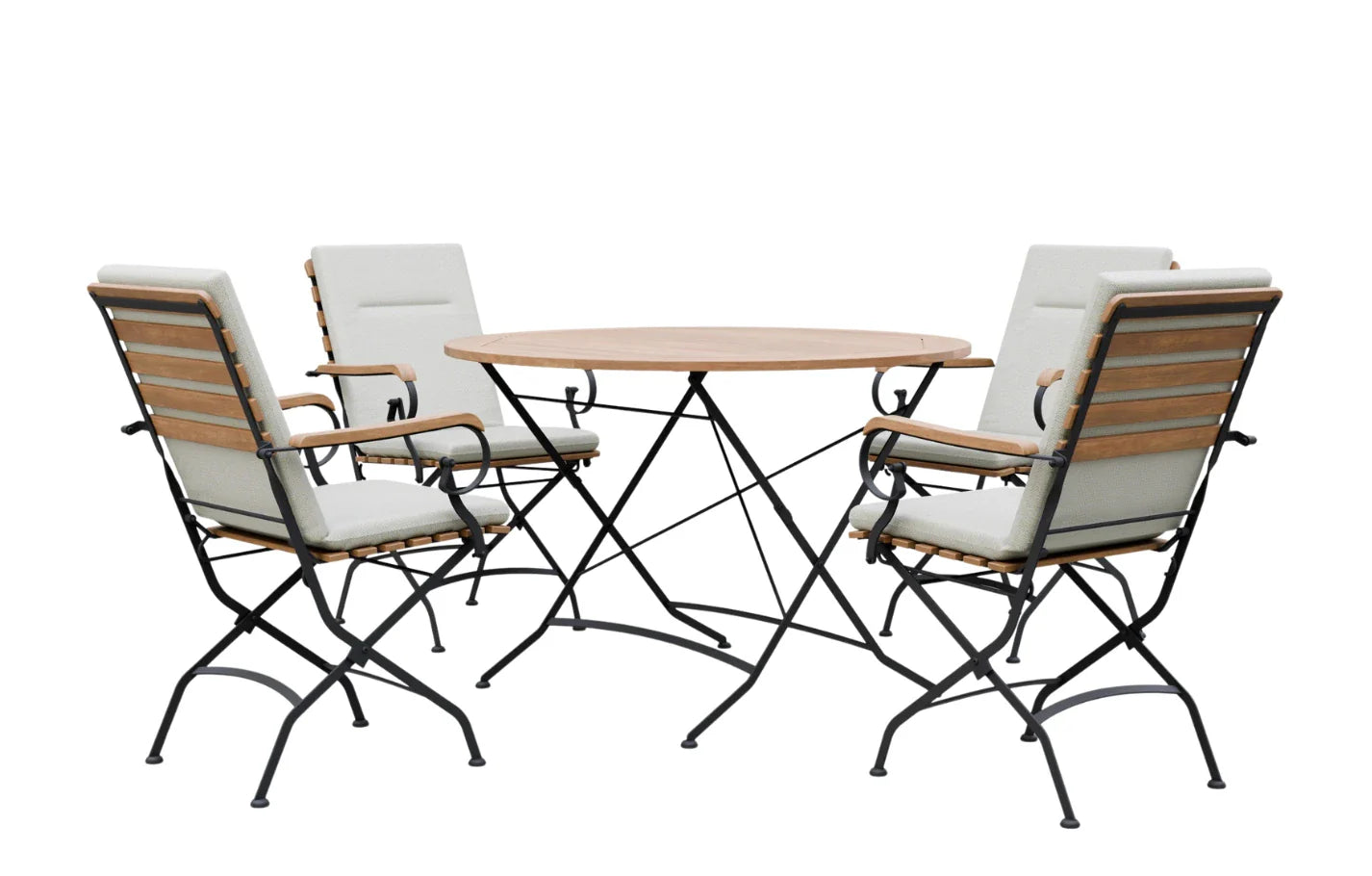 Sicily 4 Seater Teak and Wrought Iron Round 110cm Garden Dining Set MINT Outdoor