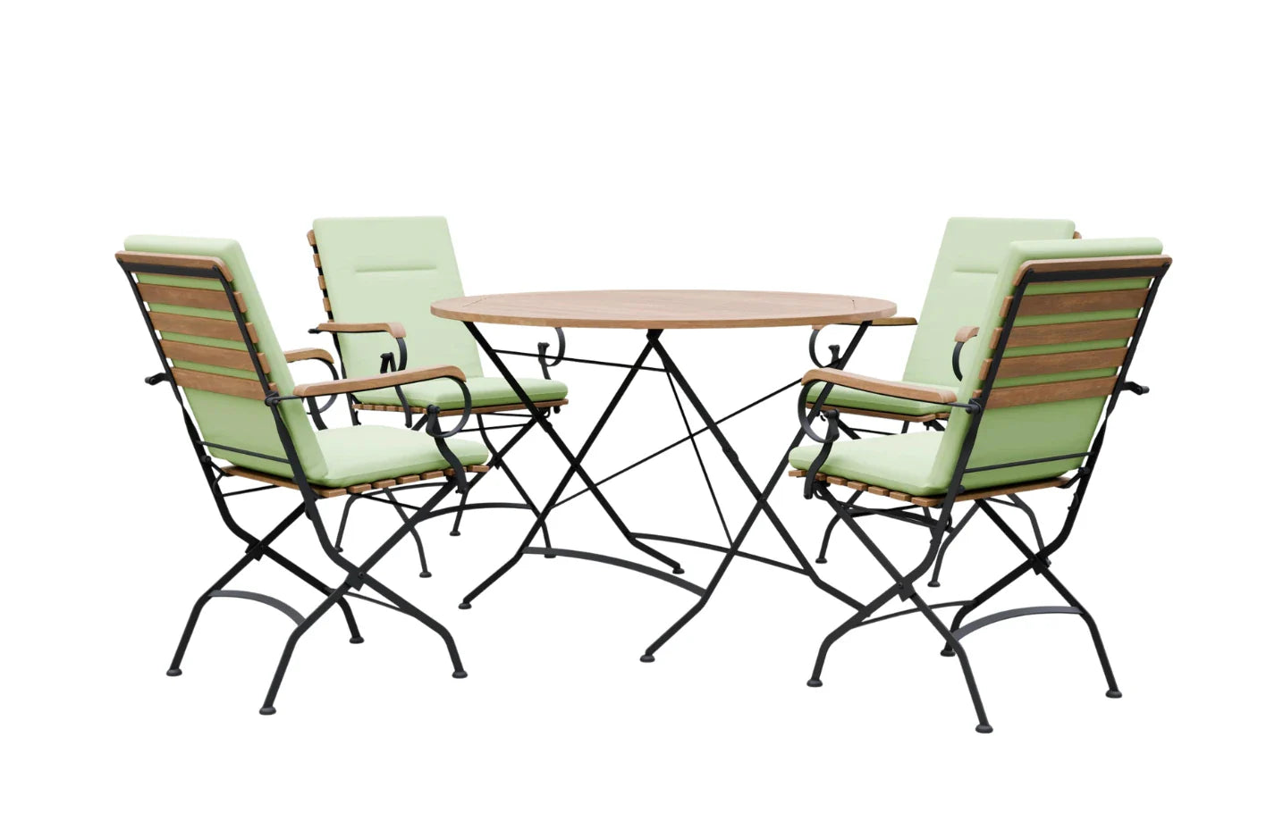 Sicily 4 Seater Teak and Wrought Iron Round 110cm Garden Dining Set MINT Outdoor