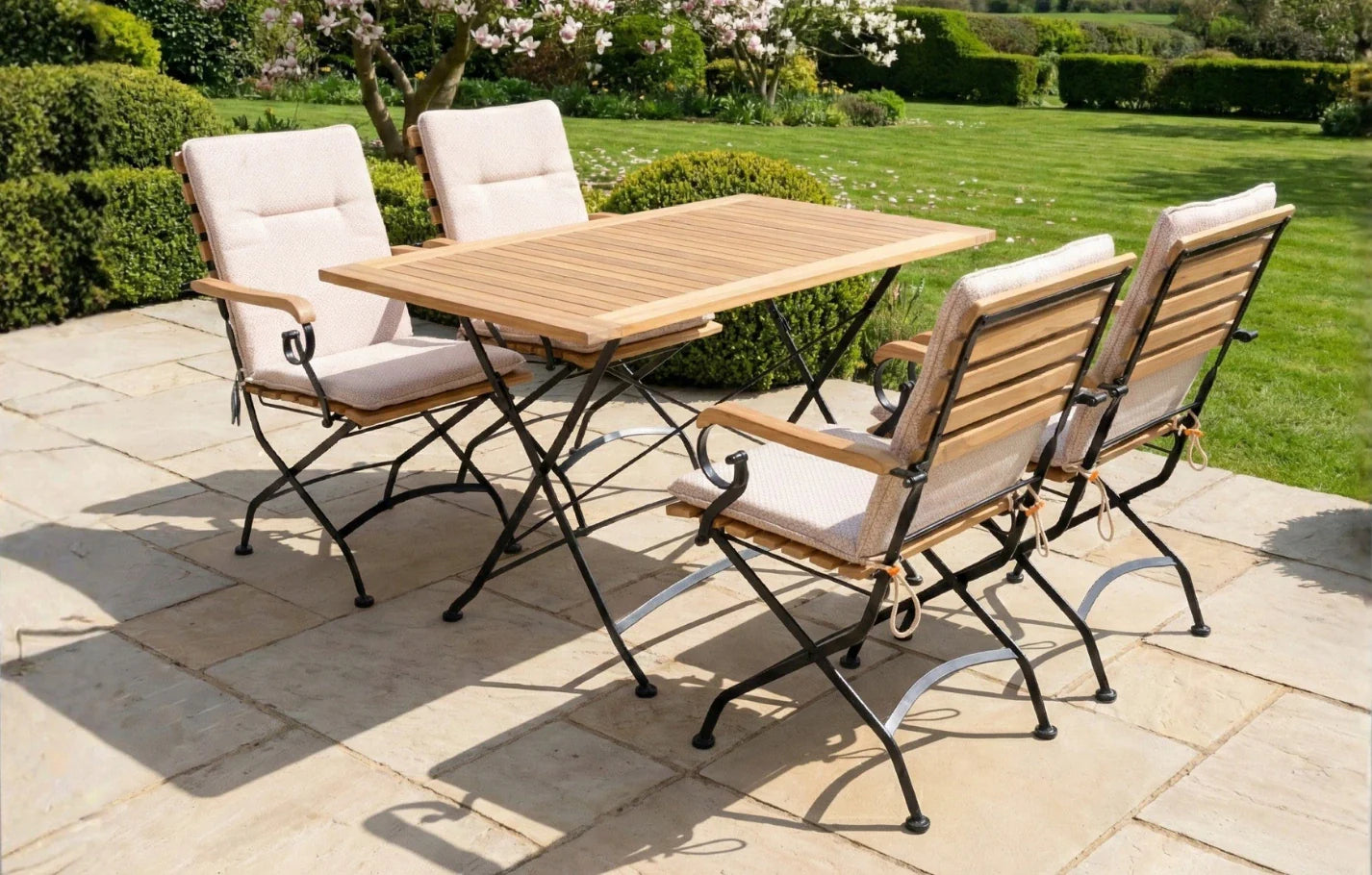Sicily 4 Seater Teak and Wrought Iron Rectangular 120cm Garden Dining Set MINT Outdoor