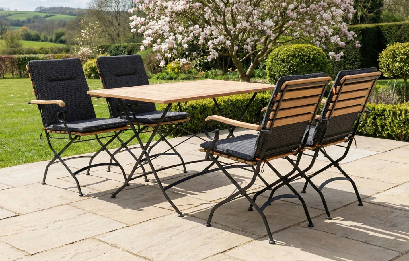 Sicily 4 Seater Teak and Wrought Iron Rectangular 120cm Garden Dining Set MINT Outdoor