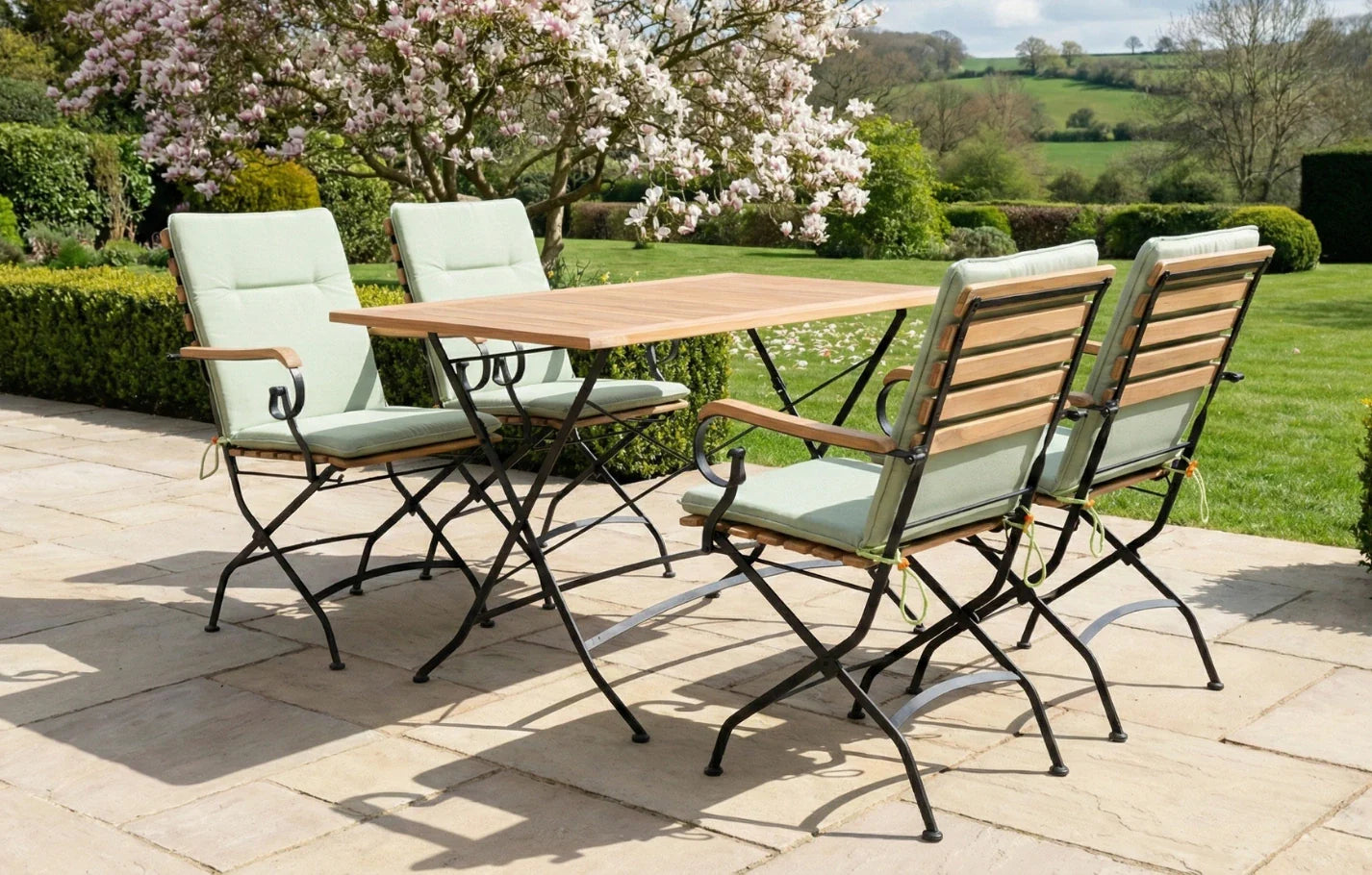 Sicily 4 Seater Teak and Wrought Iron Rectangular 120cm Garden Dining Set MINT Outdoor