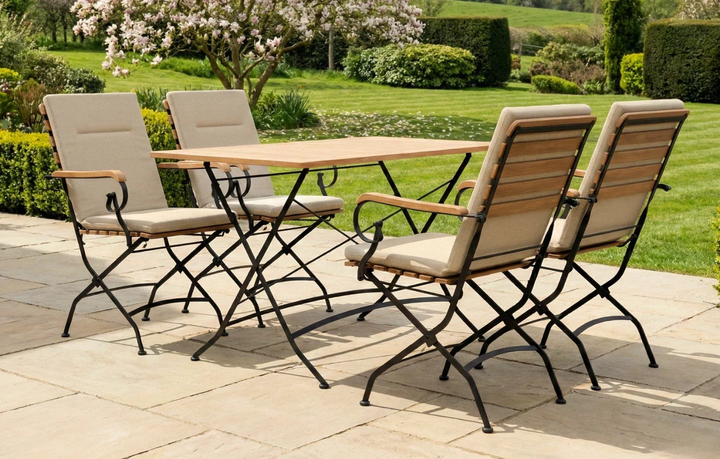 Sicily 4 Seater Teak and Wrought Iron Rectangular 120cm Garden Dining Set MINT Outdoor