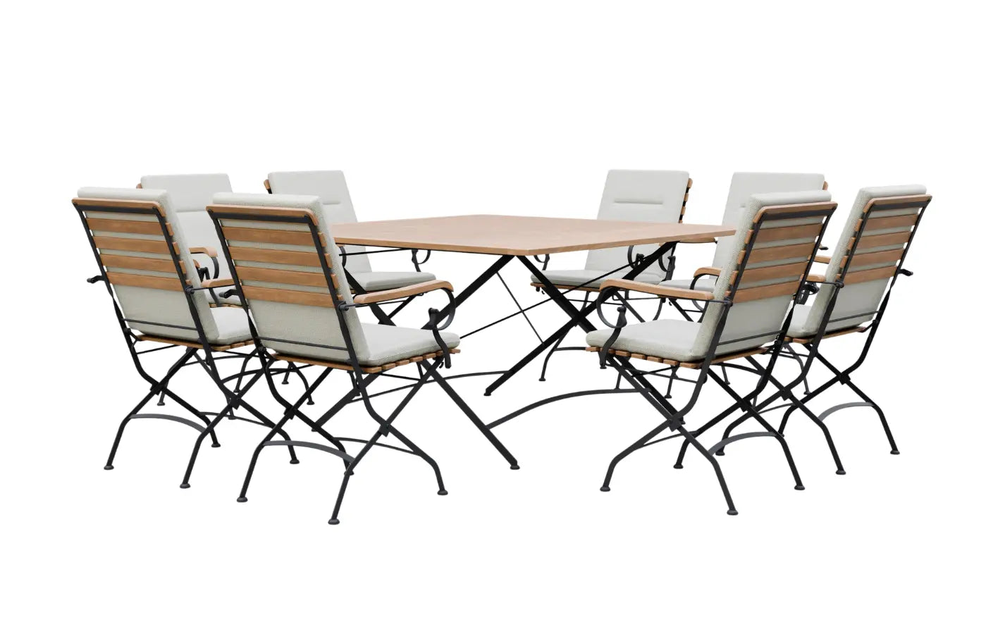 Sicily 8 Seater Teak and Wrought Iron Square 140cm Garden Dining Set MINT Outdoor