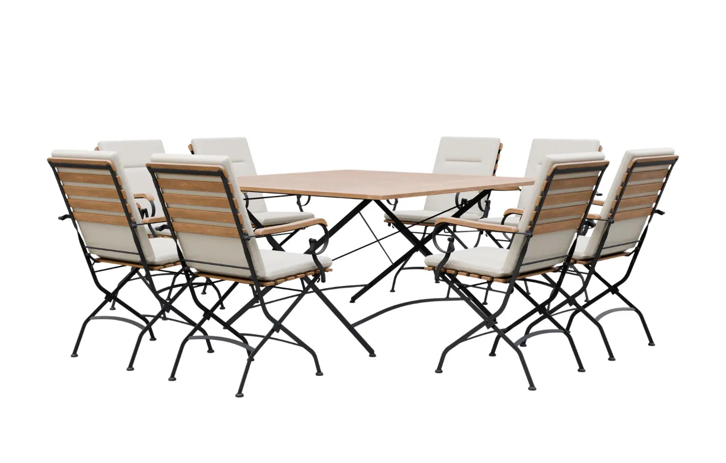 Sicily 8 Seater Teak and Wrought Iron Square 140cm Garden Dining Set MINT Outdoor