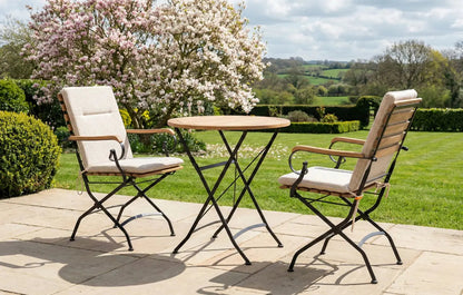 Sicily 2 Seater Teak and Wrought Iron Round 70cm Garden Dining Set MINT Outdoor