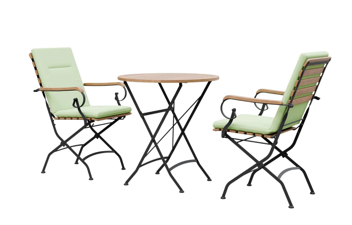 Sicily 2 Seater Teak and Wrought Iron Round 70cm Garden Dining Set MINT Outdoor