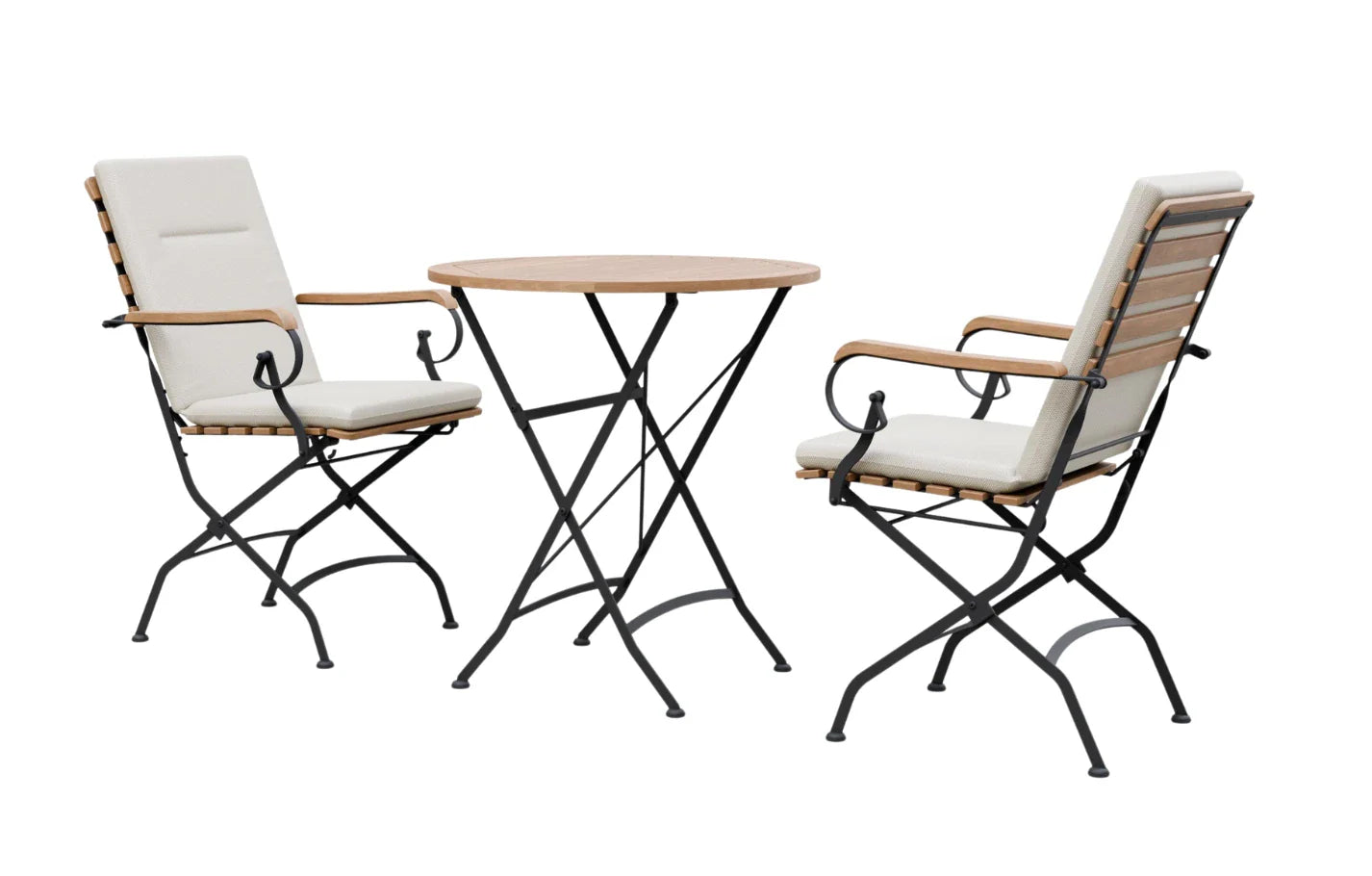 Sicily 2 Seater Teak and Wrought Iron Round 70cm Garden Dining Set MINT Outdoor