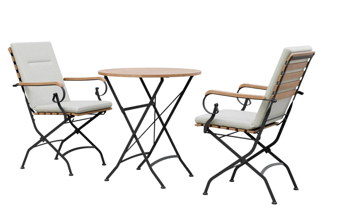 Sicily 2 Seater Teak and Wrought Iron Round 70cm Garden Dining Set MINT Outdoor