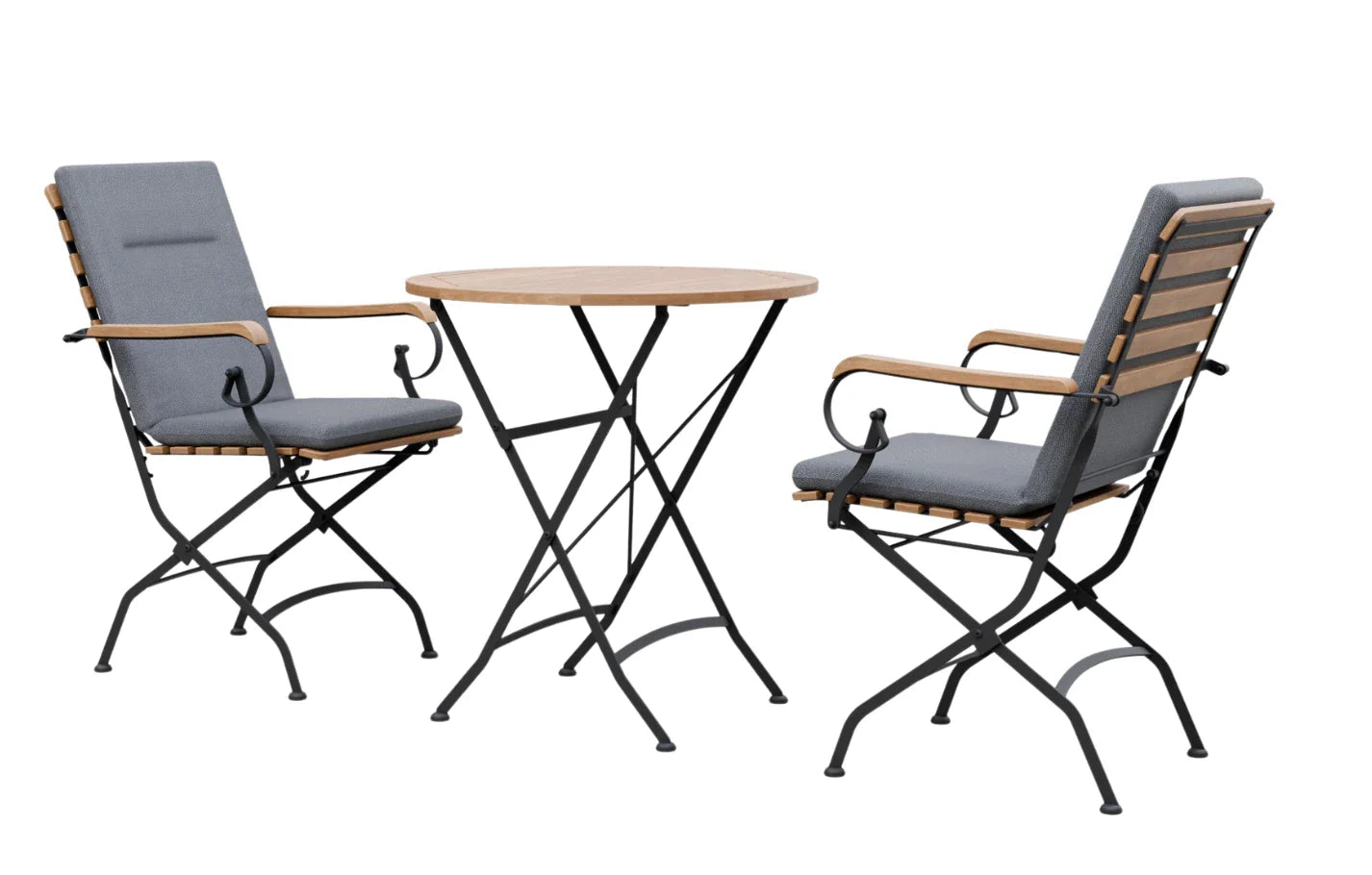 Sicily 2 Seater Teak and Wrought Iron Round 70cm Garden Dining Set MINT Outdoor