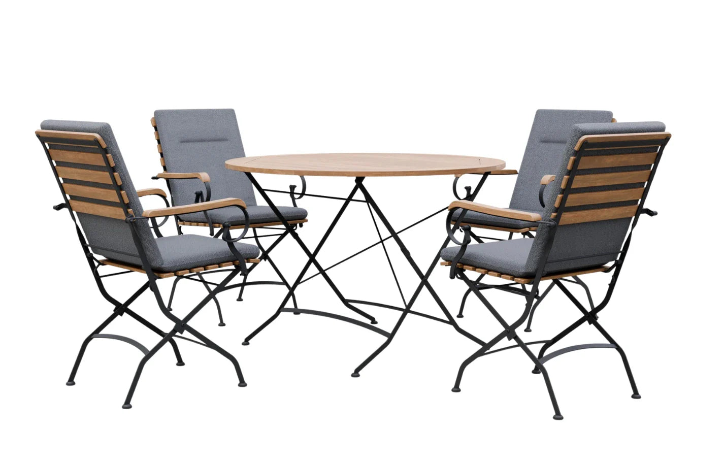 Sicily 4 Seater Teak and Wrought Iron Round 110cm Garden Dining Set MINT Outdoor