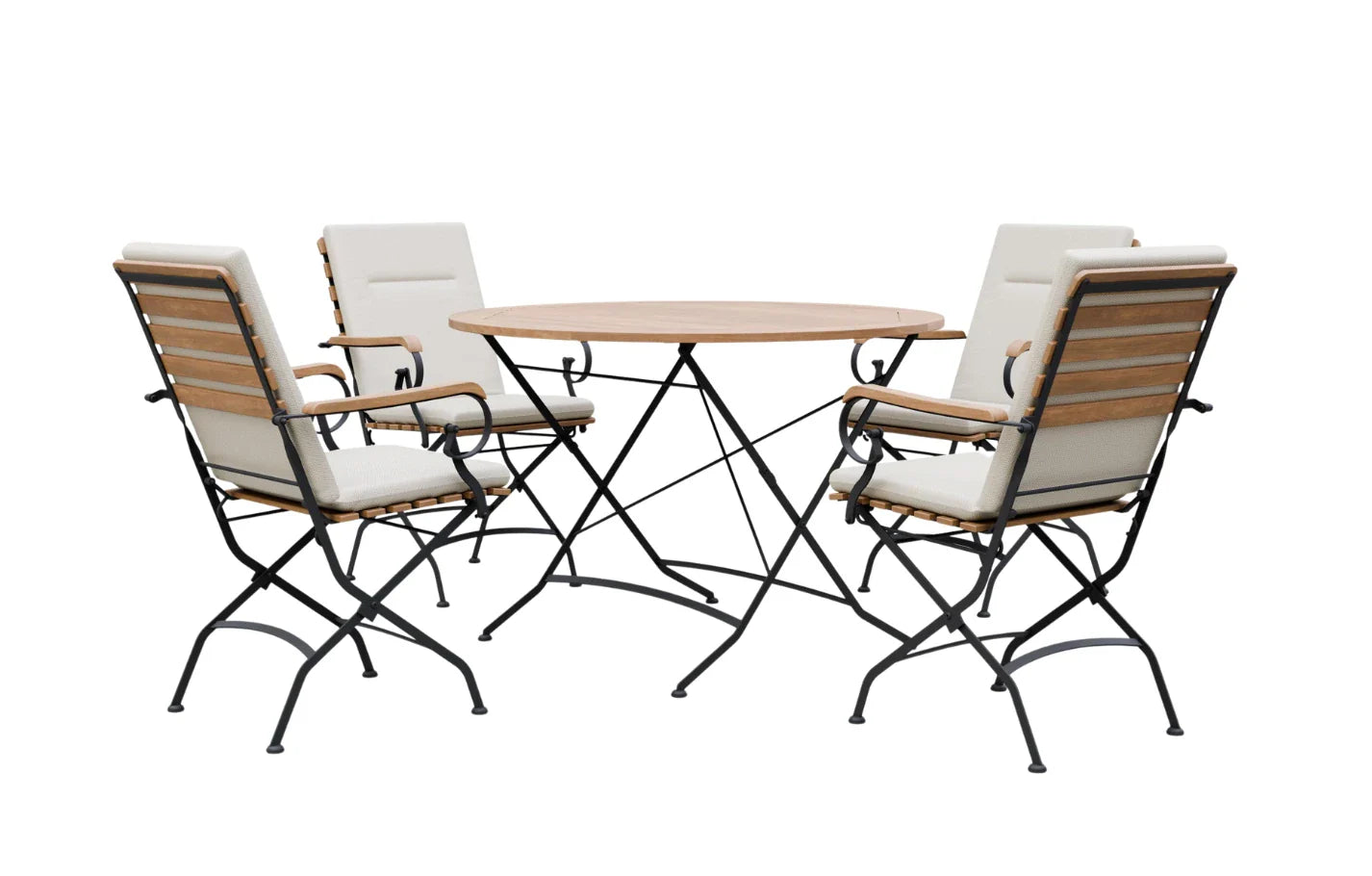 Sicily 4 Seater Teak and Wrought Iron Round 110cm Garden Dining Set MINT Outdoor