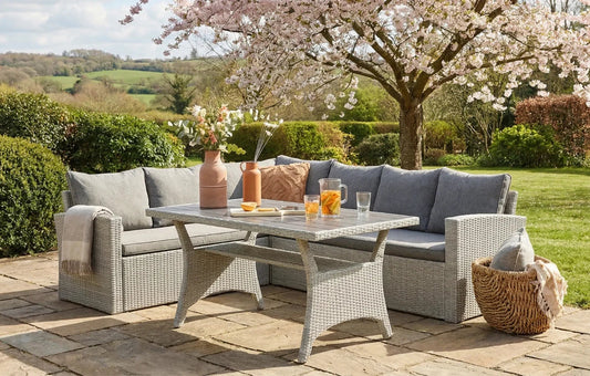 Stockholm 6 Seater Grey Rattan Garden Corner Dining Set MINT Outdoor