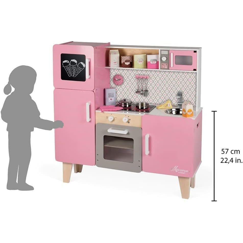 Janod Macaron Maxi Cooker Wooden Kitchen Children Fridge and Microwave Toy