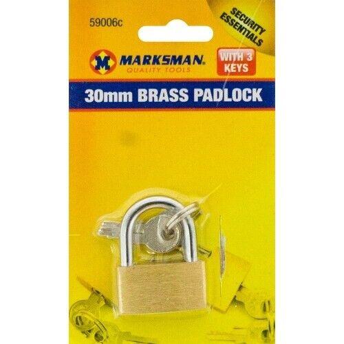 Marksman Padlock 30mm Strong Brass Security with 3 Keys