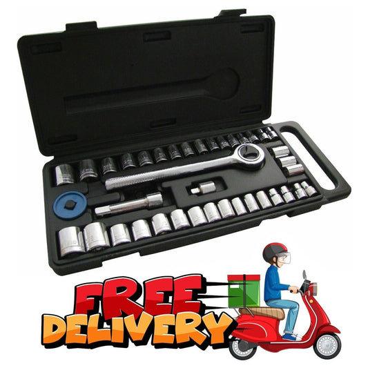 Wrench Socket Set Driver Metric Imperial Essential Box 1/4'' 3/8 Inch 40pc