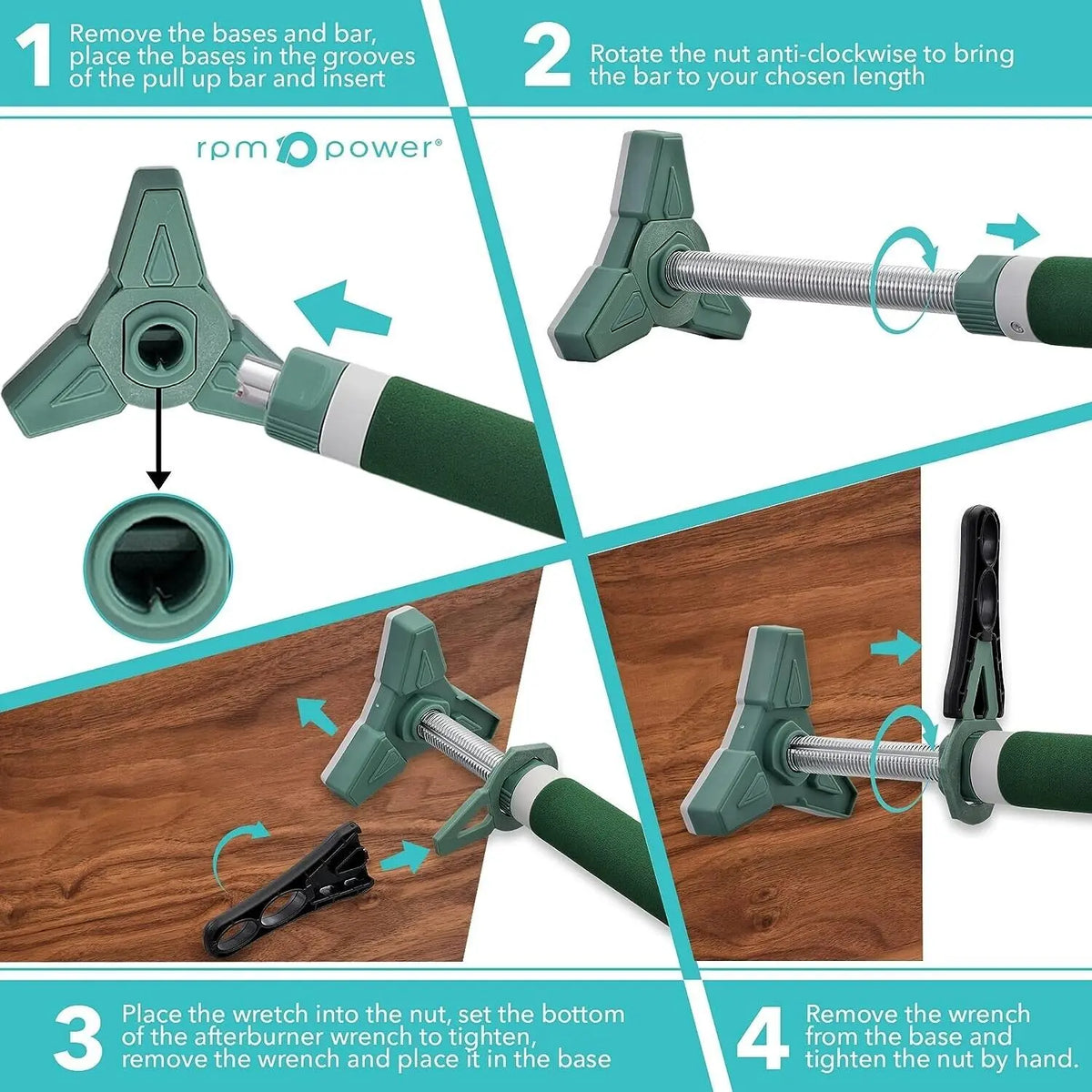 Green Adjustable Pull Up Bar Home Exerciser for Strengthening 65-90CM Unbranded