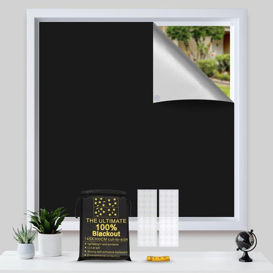 100% Blackout Blind Fits Indoor Any Window Size 300x145cm Black