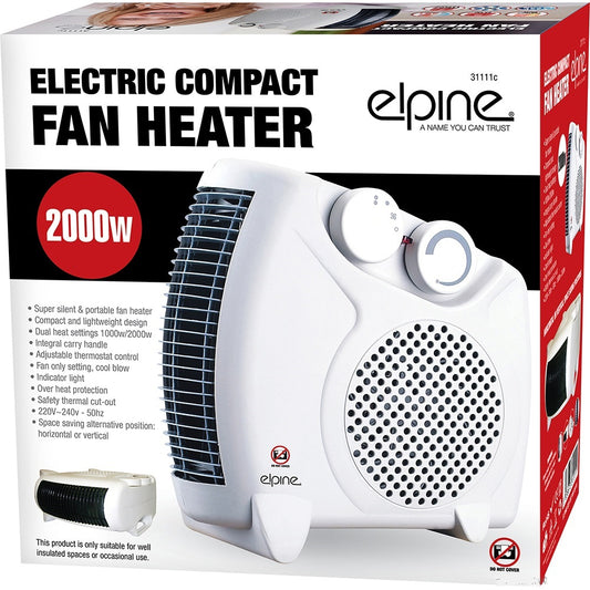 Electric Fan Heater Portable 2000w Compact Low Wattage Caravan Motorhome