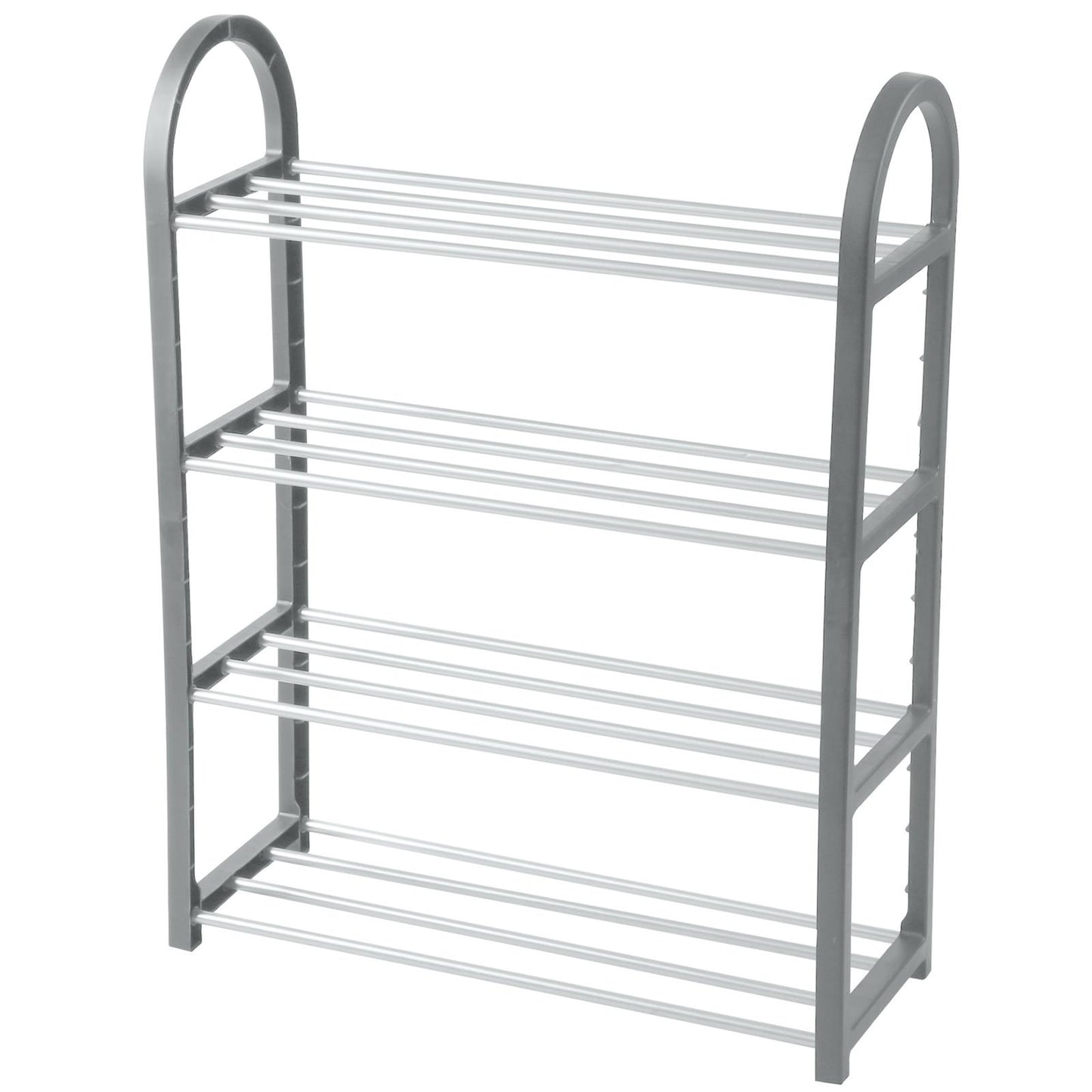 4 Tier Stackable Organiser Shoe Rack Cabinet Storage Standing Shelves Silver