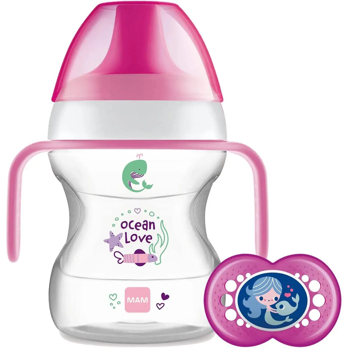 MAM Baby Boys Girl Learn to Drink Cup multicolour 190ml with Handles and Soother Deal For Any Occasion