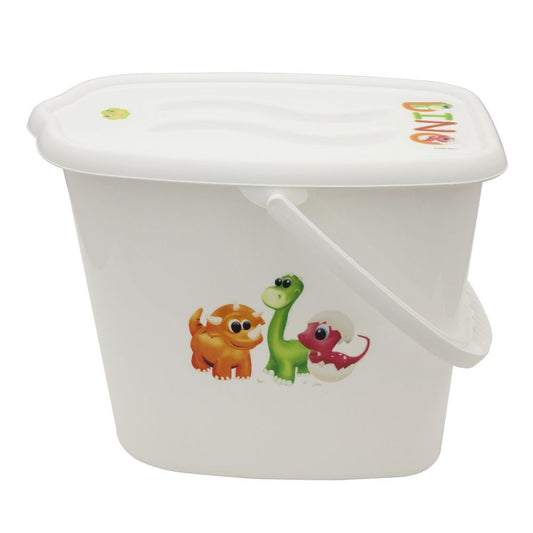 Baby Nappy Changing Dispose Diapers Laundry Bin Pail Bucket + Lid 12L White Dino