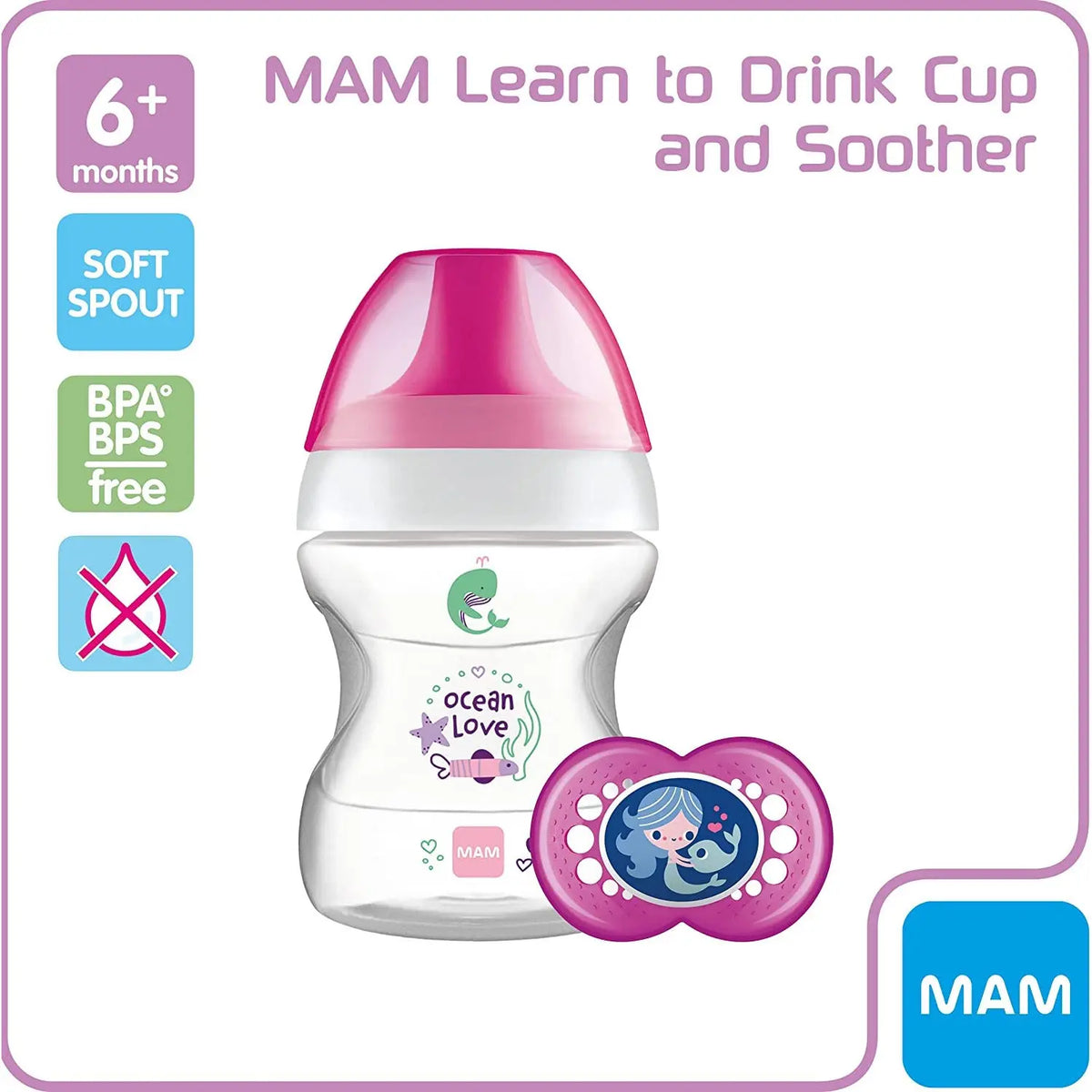 MAM Baby Boys Girl Learn to Drink Cup multicolour 190ml with Handles and Soother Deal For Any Occasion