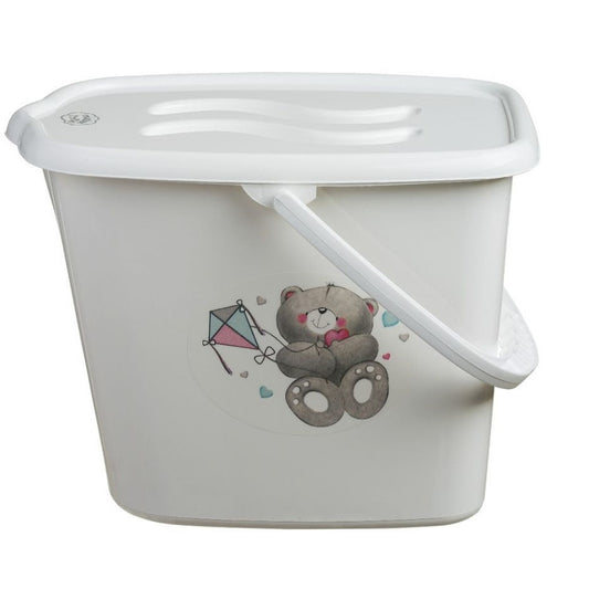 Nappy Changing Dispose Diapers Laundry Bin Pail Bucket + Lid 12L White Bear
