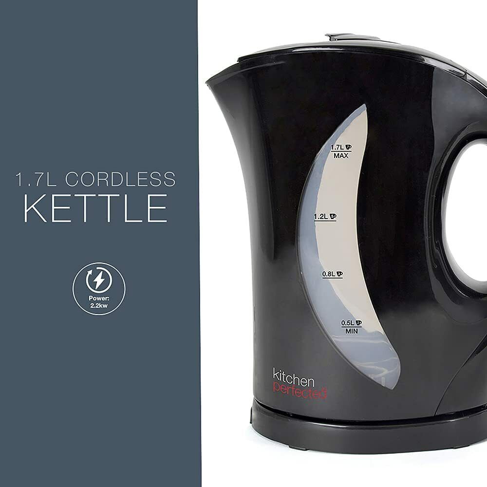 Kitchen Electric Kettle 1.7L Cordless Dual Water Level Perfected 2000W Black