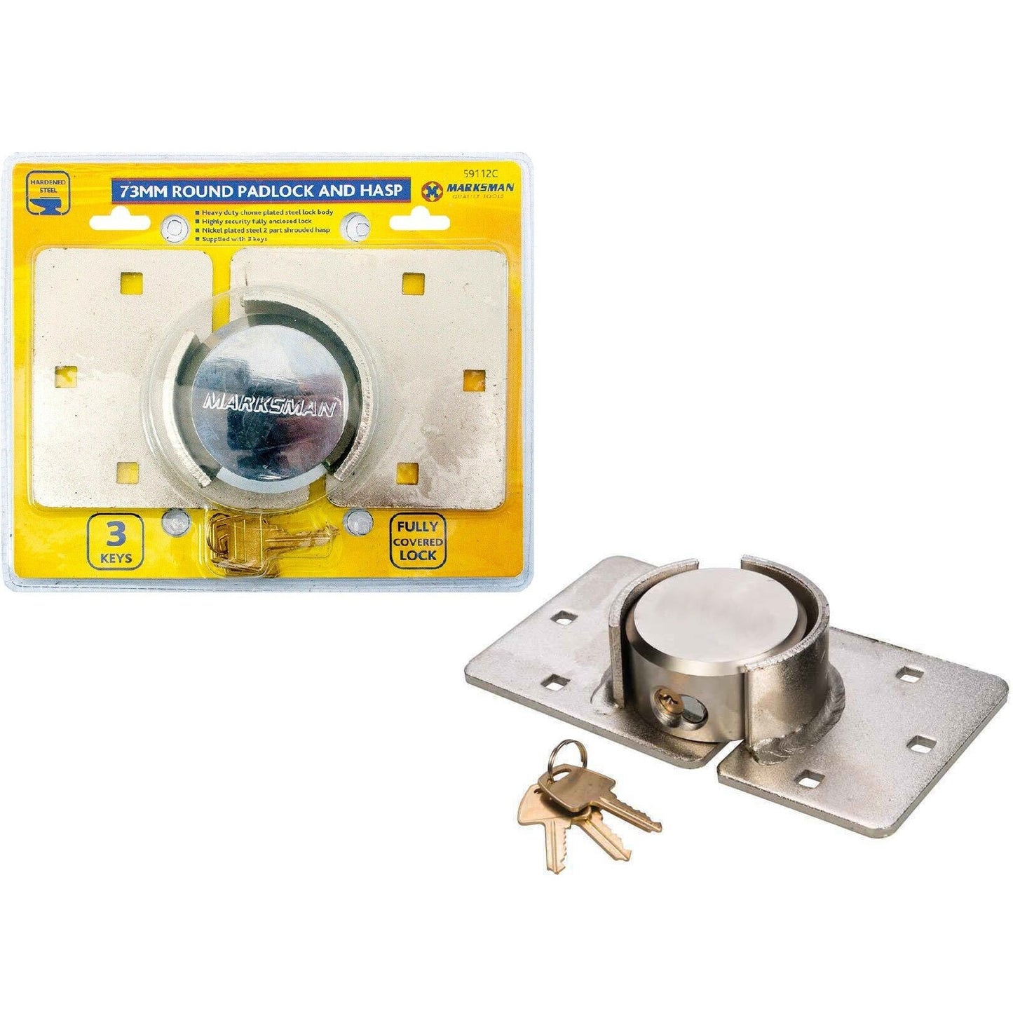 Round Padlock Concealed Hasp Lock Heavy Duty Shutter Gate Door Van 73mm