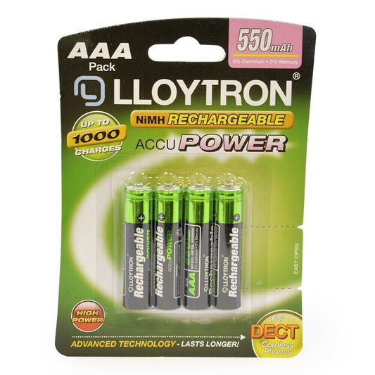 Lloytron AAA 550mAh Rechargeable Batteries Solar NiMH HR03 Cordless Phone Camera