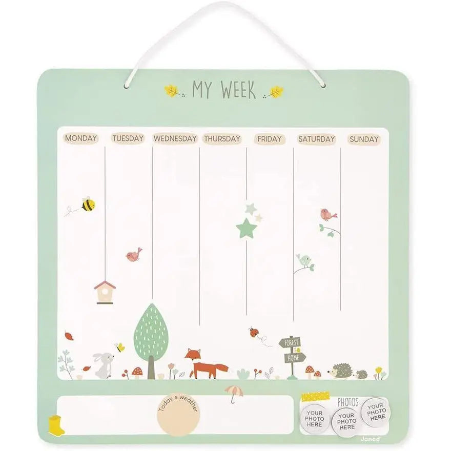 Janod Wooden Educational Planner Toy 45 x 45 cm-88 Magnets Learning English 3y+ Deal For Any Occasion