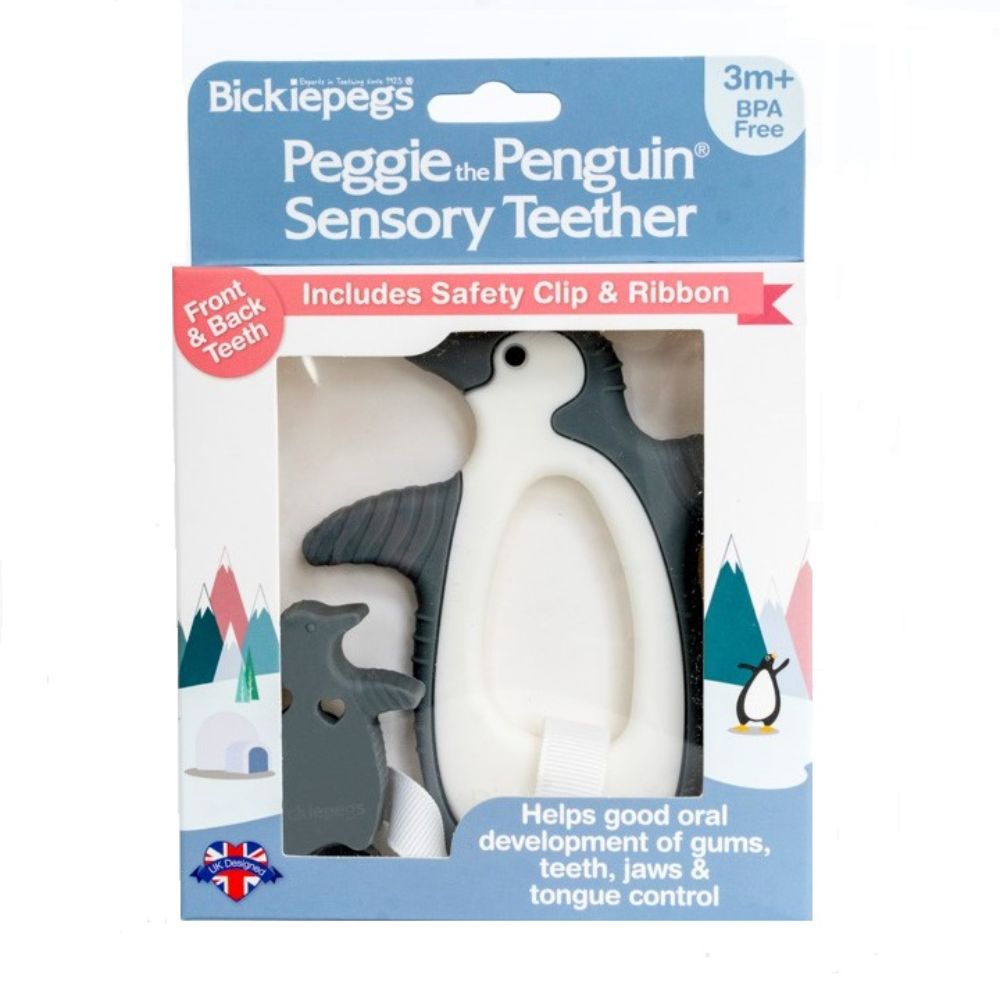 Bickiepegs Peggie The Penguin Sensory Baby Teether Teething BPA FREE 3m+