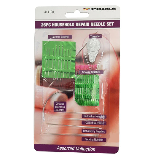 26Pc Sewing Needles Repair Set Hand Threader Darning Mattress Carpet Upholstery