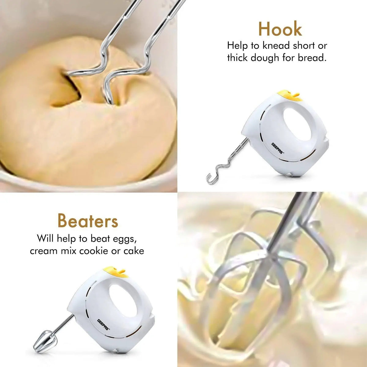 Geepas Electric Kitchen Hand Mixer Food Whisk 7 Speeds & Turbo Dough Hooks 150W Deal For Any Occasion